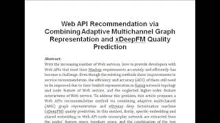 Web API Recommendation via Combining Adaptive Multichannel Graph Representation and xDeepFM Quality