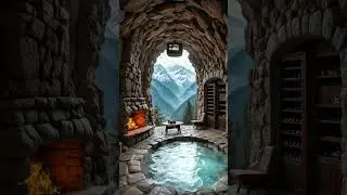 On a rainy day, cozy time of the cave hot spring #rain #thunder #burningfireplace #hotspring #relax