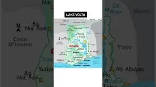 Lake Volta in map of Ghana in Africa continent