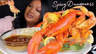 2x SPICY DUNGENESS CRAB LEGS + LOBSTER , SEAFOOD MUKBANG + GARLIC BUTTER  먹방