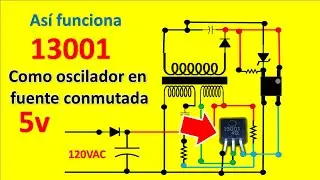 asi funciona transistor 13001 como oscilador en fuente conmutada