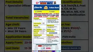 Indian Bank Specialist Officer Recruitment 2025 &ndash; Apply Online for 171 Posts #shorts #job #govtjobs