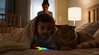 Cat and Baby Caught Sneaking Watching Phone at Bedtime! #catandbaby #FunnyPets #CuteBaby
