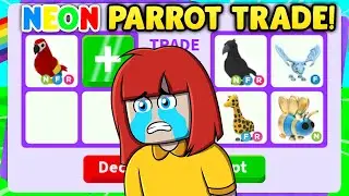 Trading NEON PARROT in Adopt Me RICH SERVER (Roblox Trading Proof)