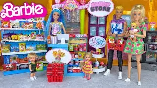 Barbie & Ken Doll Family Shopping at the Candy Store
