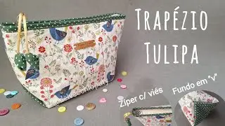 Necéssaire Trapézio Tulipa - fundo V e acabamento em viés