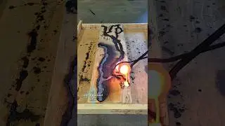 Molten Copper table, live edge Maple ⚡🔥🌊 #copper #copperjewelry #metalsmith #copperart #epoxy #resin