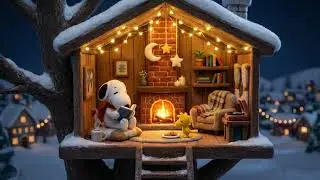 Snowy Night with Snoopy 🎧 Calm Lofi Music for Study, Work & Relax 🌙 Cozy Winter Ambience