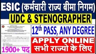 ESIC UDC & Stenographer Recruitment 2019 || All India Job || ESIC UDC/Stenographer Online Form 2019