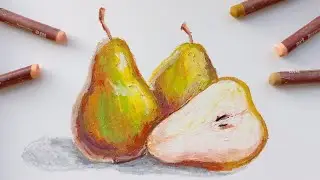 Как нарисовать груши масляной пастелью | Реалистичный натюрморт с фруктами
