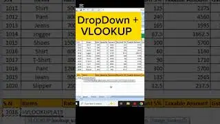DropDown and Vlookup Formula In Excel/ Drop-down/ Vlookup #excel