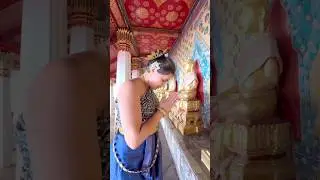 Visiting temples in Thailand wearing traditional Thai clothing 🩵 #thailand #bangkok #travelcouple