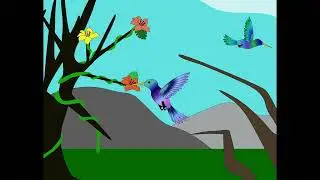 Hummingbirds Flying and Drinking Nectar Animation