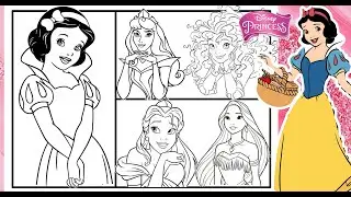 Disney&nbsp;PRINCESS&nbsp;FUN&nbsp;Coloring&nbsp;Page&nbsp;BELLE SNOW WHITE POCAHONTAS MERIDA AURORA - Color With Markers