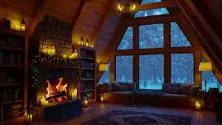 Tranquil Winter Cabin - Cozy Fire Sounds and Snowfall for Stress Recovery and Deep Sleep