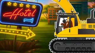 Excavator Clamp and Dump Truck Repair Hotel Signboard | Construction Vehicles