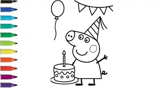 How To Draw Peppa pig with Cake Drawing, Painting & Coloring For Kids and Toddlers_ Kids Art