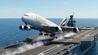 This is Crazy! Airbus A380 Emirates Takeoff from Aircraft Carrier