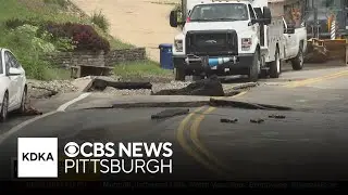 Large water main break floods road in Pittsburgh's Banksville neighborhood
