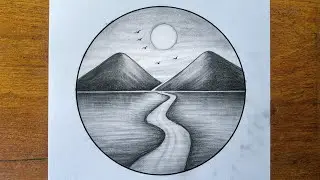 Circle Scenery Drawing | Easy Nature Scenery Drawing | Pencil Drawing 