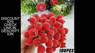 Artificial Frosted Holly Berries Mini Christmas Fake Fruit Berries Bouquet Stamen for DIY Wreath Xma