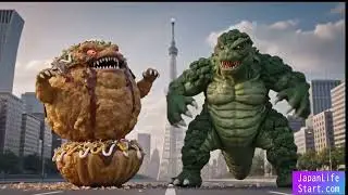 Giant Takoyaki vs. Broccoli Monster: Epic Kaiju Battle in Japan! (VFX Short Film)