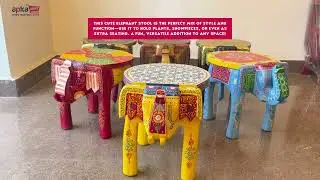 Wooden Elephant Stool with Ceramic Tile Top | Ceramic Home Decor Item| Handicraft Gift | Easy Decor