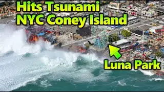 【NYC Coney Island】Tsunami simulation around Luna Park｜Brooklyn｜Brighton Beach｜earthquake｜Drone View