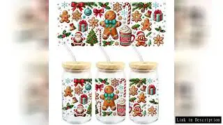 Christmas Gingerbread Santa Claus DIY UV DTF Transfer Sticker 16oz Libbey Glass Cups Wraps Coffee Mu