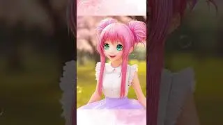 Cheerful Anime Girl in a Spring Blossom Park
