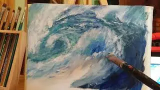 #AcrylicApril How to paint a crashing wave in acrylic ocean beach wave (timelapse with instructions)