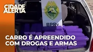 Polícia apreende carro com carregamento de drogas, fuzil, espingarda, pistolas e munições na BR-272