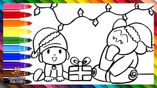 Desenhar e Colorir Pocoyó e Seus Amigos Durante o Natal 🎄🎁👶🐘👧🦆 Desenhos para Crianças