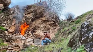 Solo Survival: Turning a Small Cave into a Secure Mountain Shelter | Bushcraft & Primitive Skills