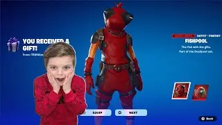 Gifting My 11 Year Old Kid NEW Marvel Fortnite Skin FISHPOOL Unlocking Deadpool Outfit & FREE Reward