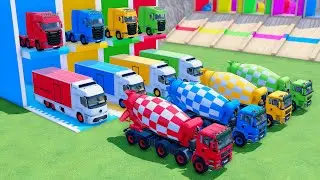 TRANSPORT OF COLOR - ALL MIXER TRUCK WITH DOUBLE FLATBED TRAILER TRUCK, SCANIA, MAN, MERCEDES - FS22