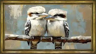 Kookaburras on a Branch &ndash; 4K Frame TV Art Screensaver | Textured Australian Bird Painting