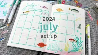 July 2024 Bullet Journal Setup 🐠 coral + fish theme plan with me!