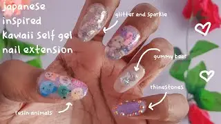 Japanese inspired kawaii self gel extension (nail asmr)🌷🦄 🌺 🌈 🍒 ft born pretty glitter gel polishes