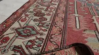 Antique Persian Heriz Rug in Red with Colorful Geometric Medallion - Rug & Kilim - 34910