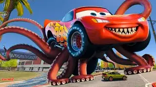 Epic Escape From Lightning McQueen Octopus Kraken Eater Car | Cars vs McQueen Octopus Eater BeamNg