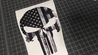 Punisher skull decal/sticker in reflective with American flag in black/gray