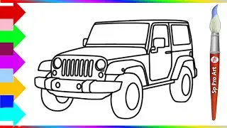 How to draw a Jeep Car,Easy jeep drawing, Jeep wrangler drawing,Jeep draw, How to draw a jeep car