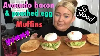 Avocado, bacon & poached egg breakfast muffins