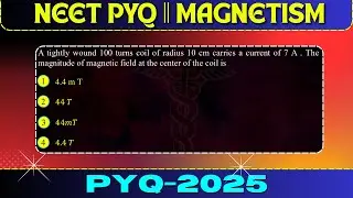 A tightly wound 100 turns coil of radius 10 cm carries a current of 7 A . Themagnitude of magnetic