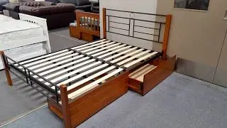 Double Bed Topaz Solid Construction in Antique Oak & Black Colour Malaysian Made