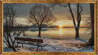 Vintage Snowy Winter Landscape TV Art Screensaver | Gold Picture Frame Christmas Holiday TV Art | 4K