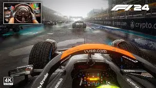 F1 23 ( 2024 mod ) Dynamic Wet Weather - McLaren MCL38 Miami Grand Prix | Steering Wheel Gameplay