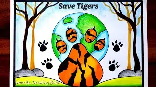 International Tiger Day Poster Drawing | Save Tiger Poster | World Tiger Day Drawing | Save Wildlife