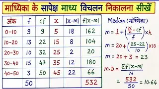 Madhyaman Vichalan Kaise Nikale | Mean Deviation From Median | Madhya Vichalan Kaise Nikale